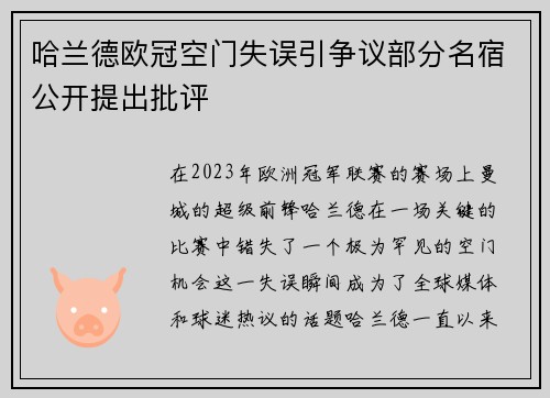 哈兰德欧冠空门失误引争议部分名宿公开提出批评